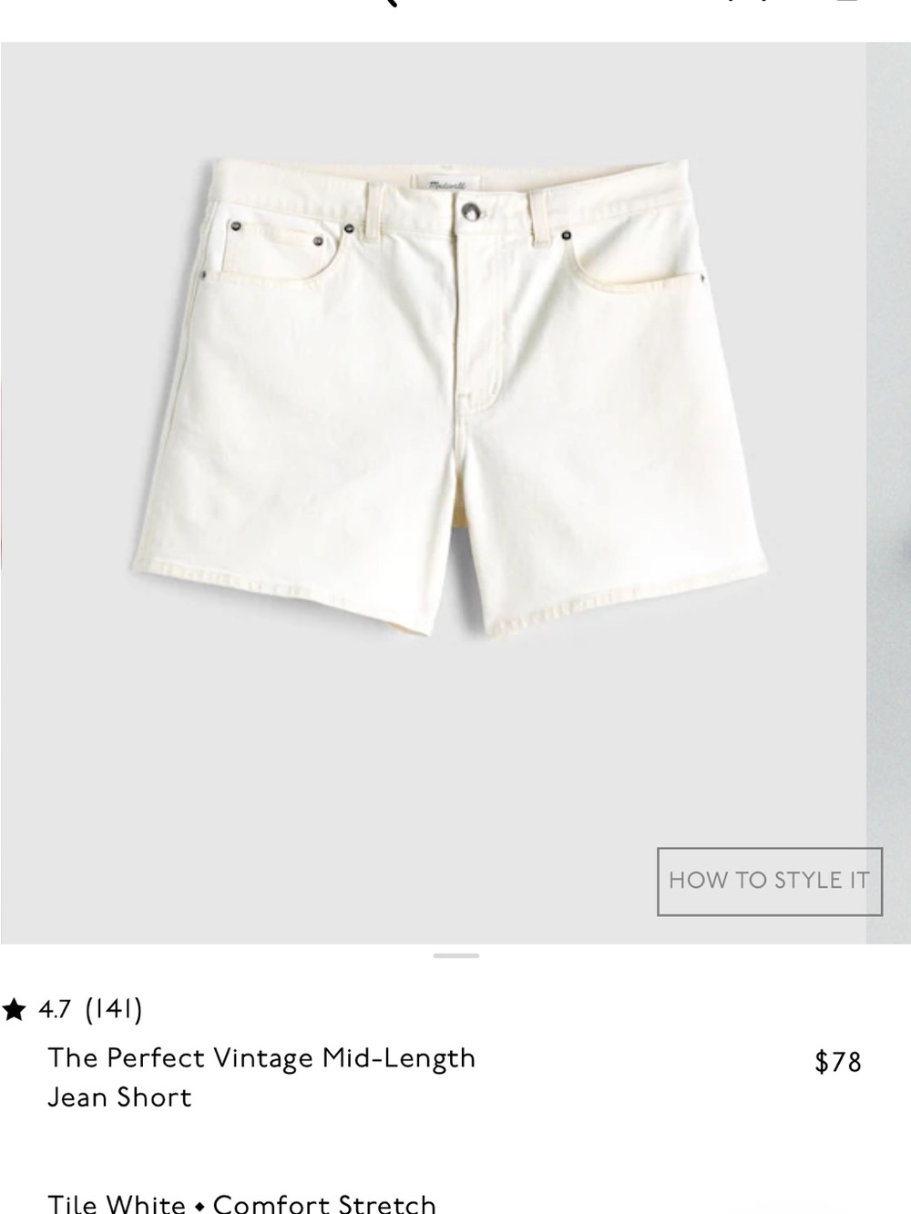 Madewell White Mid-Length Denim Shorts